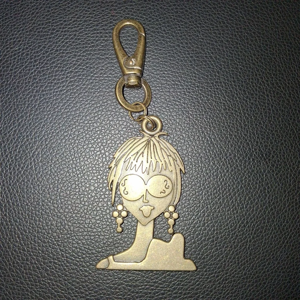 Vintage Y2K Cindy Says Couture Figural Woman Brass Sassy Keychain Bag Charm EUC